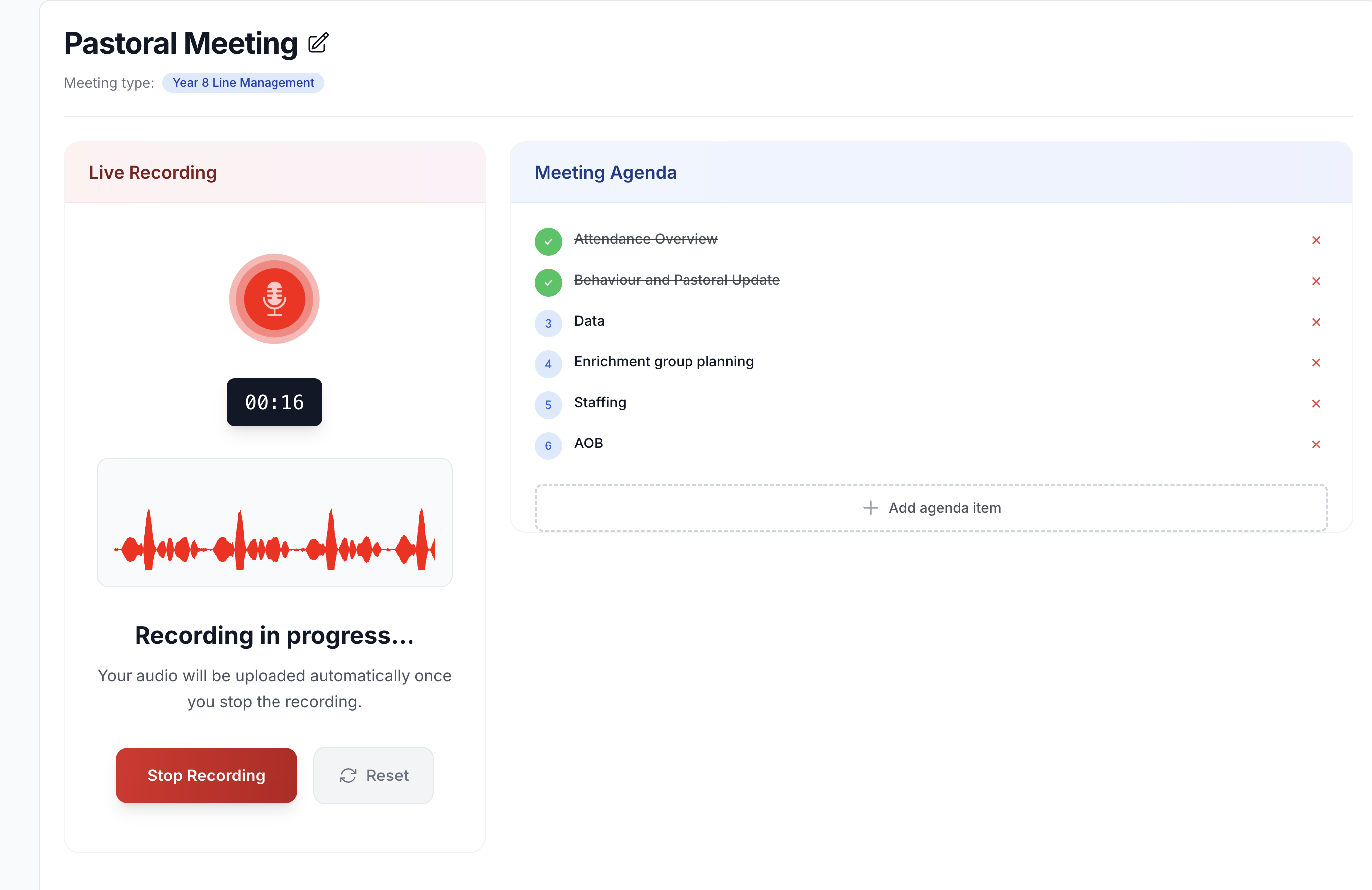 Live Recording Interface